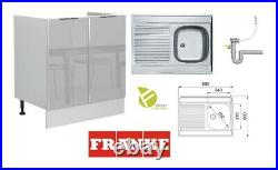 Light Grey Gloss Kitchen Base Cabinet Unit 80cm Franke 800 Single Bowl Sink Luna