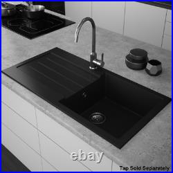 MELIA Black Kitchen Sink 1.0 Single Bowl OR 1.5 Bowl and Half Wastes Reversible