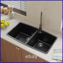 Matte Black Quartz Stone Single/Double Bowl Kitchen Sink With Drainer &Waste Kit