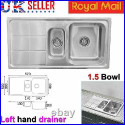 Modern 1.5 Knightsbridge Bowl Kitchen Sink Single Tap Hole Left Hand Drainer Kit