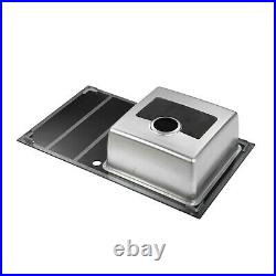 Modern Stainless Steel & Glass Top Kitchen Sink & Drainer 1 Bowl 860 x 510mm LHD