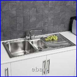 Modern Stainless Steel Inset Kitchen Sink Various Styles 1.5 Single Bowl + Waste