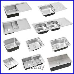 Modern Stainless Steel Single 1.0/2.0 Bowl Kitchen Sink Square Undermount Waste