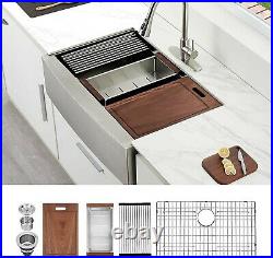 New! 30 Kitchen Sink Single Bowl Farmhouse Apron Stainless Steel Workstation
