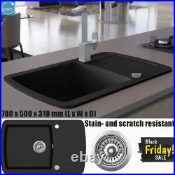 Overmount Kitchen Sink Granite Single Basin with Basket Strainer Bowl Reversible