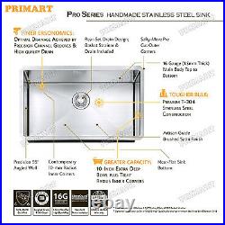 Primart 30X18 Inch 16 Gauge Undermount Single Bowl Stainless Steel Kitchen Sinks