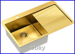 Quadron Russel 111 Gold Inset Kitchen Sink Single Bowl Steel Pvd + Waste New