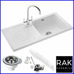 RAK Ceramics Rustic 1.0 Bowl White Ceramic Reversible Kitchen Sink & Waste