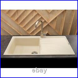 Reginox Elleci Kitchen Sink 1.0 Single Bowl Inset Reversible Cream Granite Waste