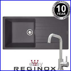 Reginox Hampton 1.0 Bowl Grey Silvery Inset Granite Kitchen Sink & KT6BND Tap