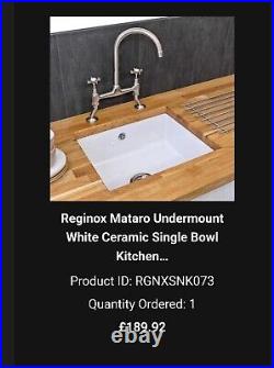 Reginox Mataro Kitchen Sink Large Single 1.0 Bowl Undermount White Ceramic 60cm