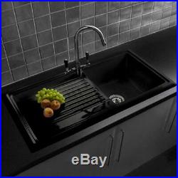 Reginox RL404CB 1.0 Bowl Black Gloss Ceramic Reversible Kitchen Sink & Waste Kit