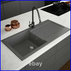 S uber Kitchen Sink Single Bowl 1000x500mm Grey Drainer Composite Inset Waste