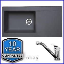 SIA 1.0 Bowl Grey Composite Reversible Inset Kitchen Sink & KT1 Chrome Tap