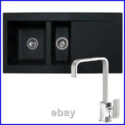 SIA 1.5 Bowl Black Composite Reversible Inset Kitchen Sink & Astoria Chrome Tap