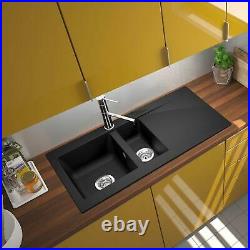 SIA 1.5 Bowl Black Composite Reversible Inset Kitchen Sink & Astoria Chrome Tap