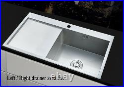 SQuare 1.0 Large Bowl Kitchen Sink Stainless steel LH / RH Drainer Handmade Sink