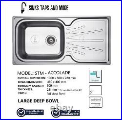 STM Accolade Large Deep Single Bowl Stainless Steel Kitchen Sink 1000x500 WithTAP