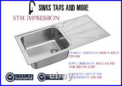 STM IMPRESSION Single Large Deep Bowl Stainless Steel Kitchen Sink 1000x500mm