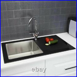 Säuber Kitchen Sink 1.0 Single Bowl Black Glass RH Drainer Stainless Steel Waste