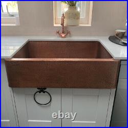 Single Bowl Antique Hammered Copper Kitchen Sink Belfast Farmhouse Butler Style