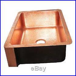 Single Bowl Copper Kitchen Sink Front Apron Hammered Shining Copper Finish