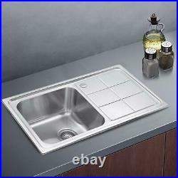 Single Bowl Drainer Right or Left Stainless Steel Inset Kitchen Sink 860 x 500mm