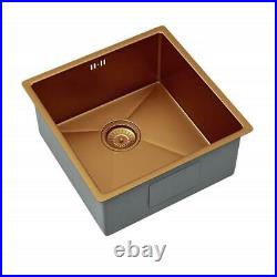 Single Bowl Inset/Undermount Brushed Copper Stainless Steel Kitchen Sink & Waste