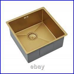 Single Bowl Inset/Undermount Brushed Gold Stainless Steel Kitchen Sink & Waste