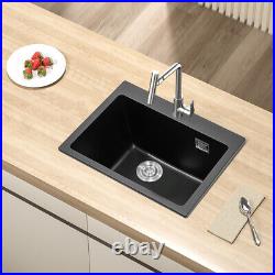 Single Bowl Inset/Undermount Kitchen Sink Quartz Stone Deep Bowl WithDrainer Waste