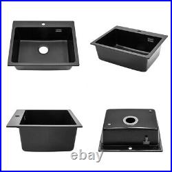 Single Bowl Inset/Undermount Kitchen Sink Quartz Stone Deep Bowl WithDrainer Waste