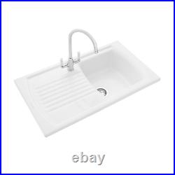 Single Bowl Inset White Ceramic Kitchen Sink with Reversible Drainer CTE8501WH
