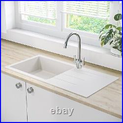 Single Bowl Inset White Granite Composite Kitchen Sink Enza Madiso BeBa 26209B
