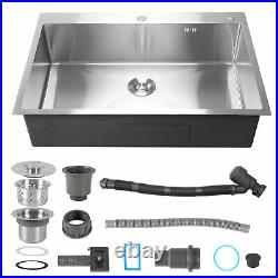 Single Bowl Kitchen Sink Stainless Steel Top Mount Drain Strainer 33x22x8.3