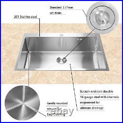 Single Bowl Kitchen Sink Stainless Steel Top Mount Drain Strainer 33x22x8.3