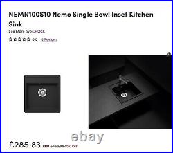 Single Bowl Sink 490 x 510mm Onyx Black RRP £480, Schock Nemo N-100S Granite