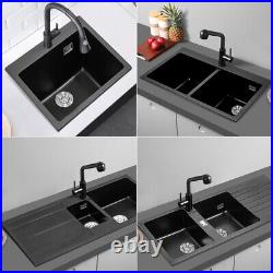 Single/Double Bowl Black Kitchen Sink Drainboard Utility Sink Overmount Strainer