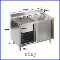 Single/Double Bowl Commercial Kitchen Sink Unit Stainless Steel Cabinet Cupboard