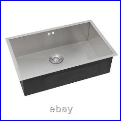 Single Square Bowl Stainless Steel Inset Kitchen Sink Handmade Basin Drainer Kit