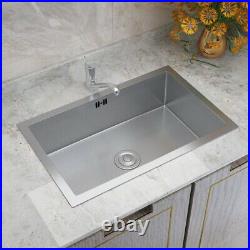 Single Square Bowl Stainless Steel Inset Kitchen Sink Handmade Basin Drainer Kit