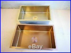Single long Burnished rose gold copper stainless steel kitchen sink hand trough
