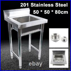 Stainless Commercial Kitchen Catering Sink Single Bowl with Drainer & Backsplash