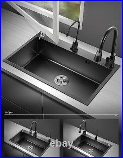 Stainless Home Kitchen Sink Built-in Single Bowl Sink with Pipe & Soap Dispenser