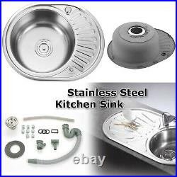 Stainless Steel 1.0 Single Bowl Reversible Round Inset Kitchen Sink Drainer New