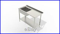 Stainless Steel Commercial Catering Kitchen Sink 1200mm Single Bowl R/h/drainer