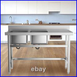 Stainless Steel Commercial Kitchen Catering Sink Prep Wash Table with 1/2/3 Bowl