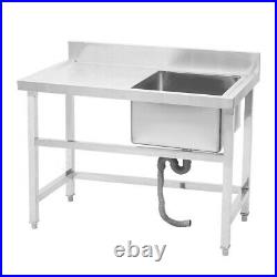 Stainless Steel Commercial Sink Single Bowl Basin Drainer Kitchen Catering Table
