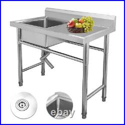 Stainless Steel Commercial Sink Single Bowl Kitchen Catering Prep Table