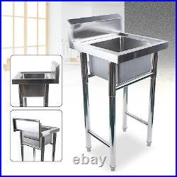 Stainless Steel Freestanding Kitchen Sink Square Single Bowl Drainer Waste Kit