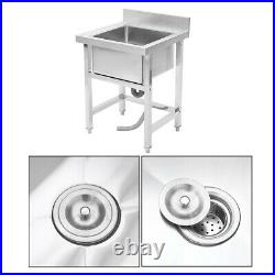 Stainless Steel Home Kitchen Sink Single Bowl Pot Wash Business Shop Commercial 